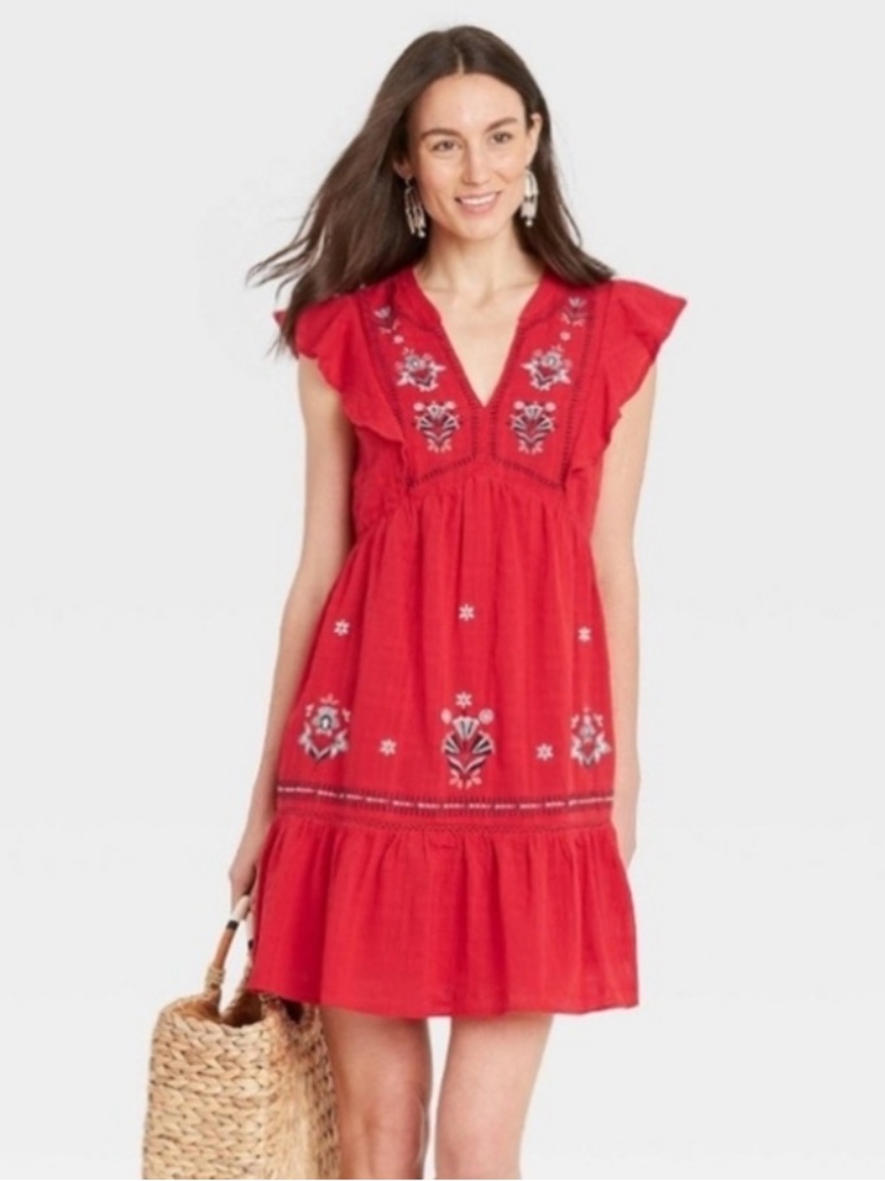 Knox Rose Dress Embroidered Tiered Boho Resort Vacation Mediterranean Cowgirl